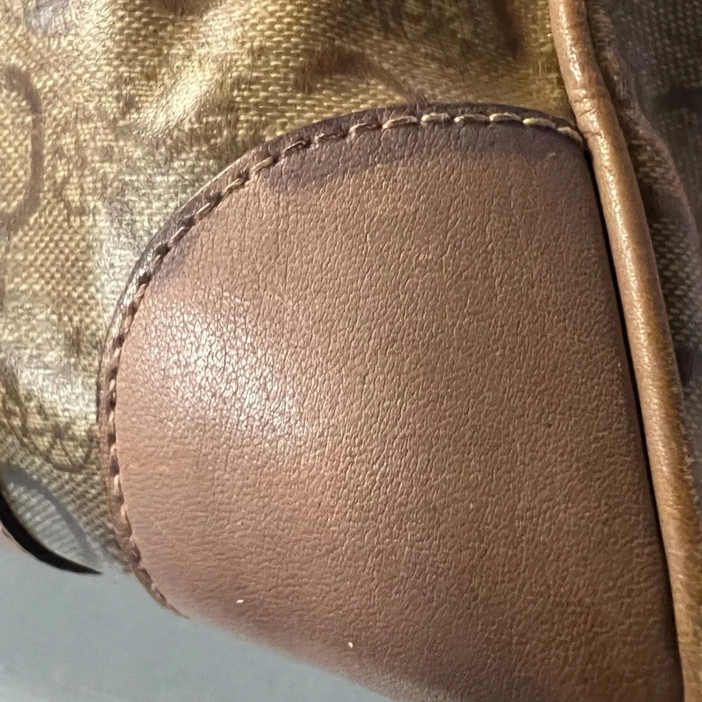 CELINE Tan Boston style Satchel Vintage Monogrammed Leather Accent